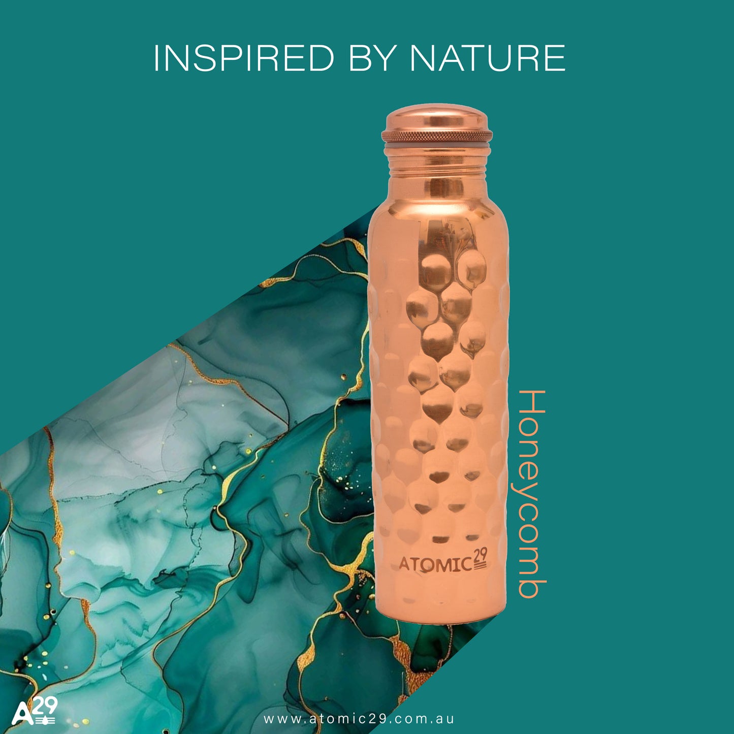 atomic29 diamond copper water bottle inspired by nature the bottle has honeycomb design on it