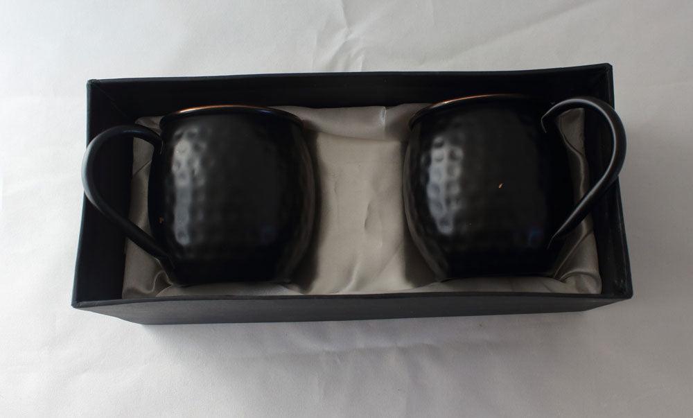 Premium Quality Hammered Copper Moscow Mule Mugs - Matte Black Finish set of 2 - Atomic29