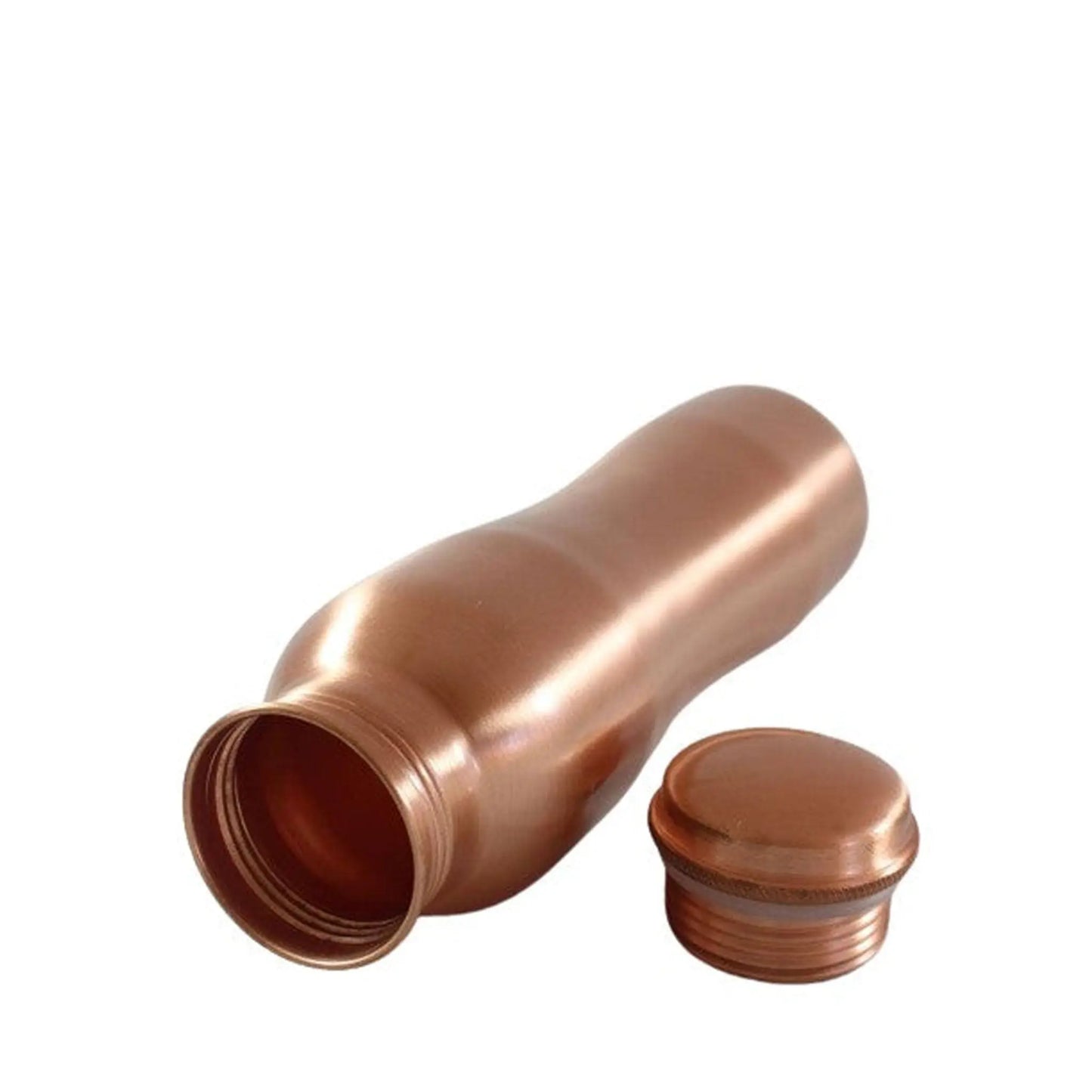 Inside view of pure copper water bottle on a white background