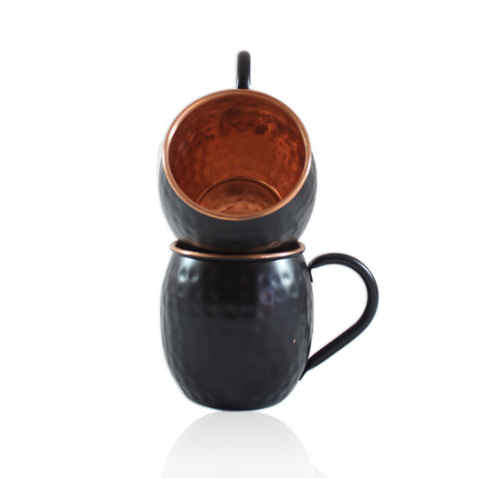 Premium Quality Hammered Copper Moscow Mule Mugs - Matte Black Finish set of 2 - Atomic29