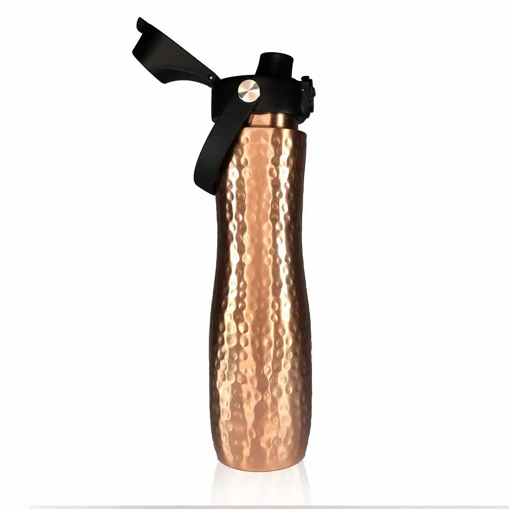 COPPER WATER BOTTLE HAMMERED SPORTS POP LID OPENED DESIGN BY ATOMIC29