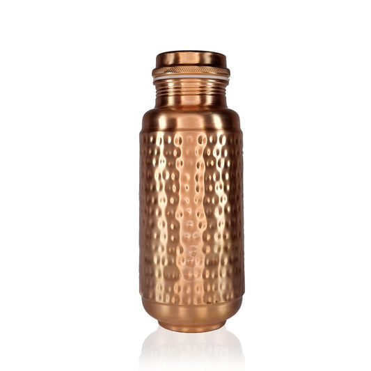Jumbo Copper Water Bottle Hammered Design 1.3L upright standing by Atomic29