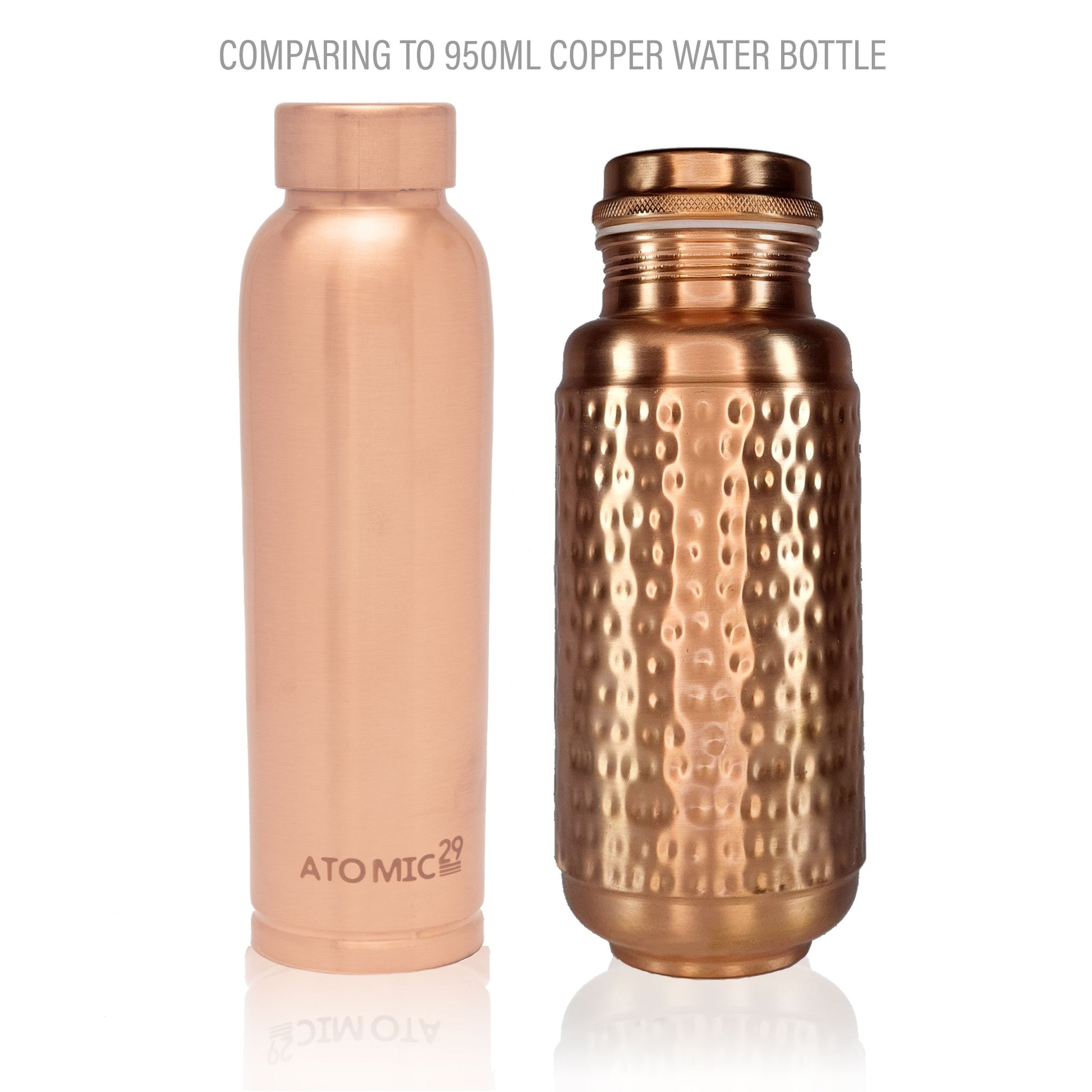 Jumbo Copper Water Bottle Hammered Design 1.3L comparing with 950ml copper water bottle by Atomic29