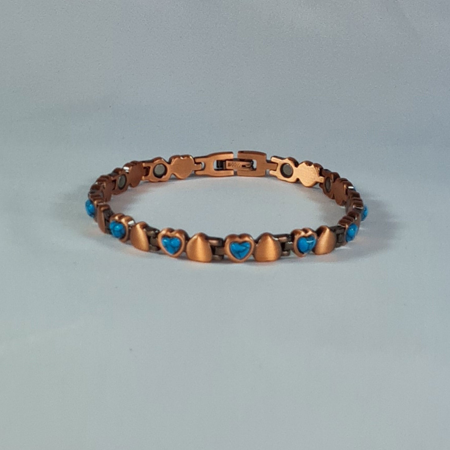 FLEXI COPPER BRACELET WITH MAGNETS AQUA HEART front view