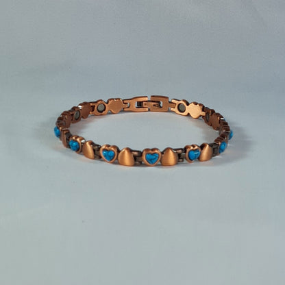 FLEXI COPPER BRACELET WITH MAGNETS AQUA HEART front view