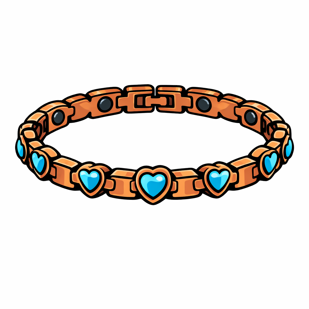 FLEXI COPPER BRACELET WITH MAGNETS AQUA HEART DESIGN BY ATOMIC29 outline image