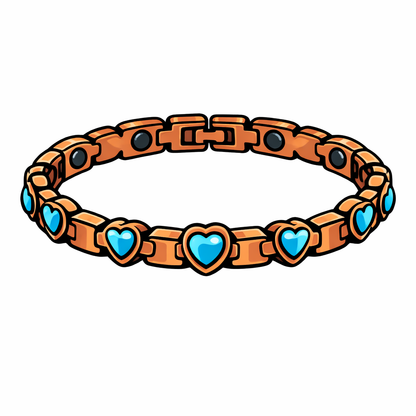 FLEXI COPPER BRACELET WITH MAGNETS AQUA HEART DESIGN BY ATOMIC29 outline image