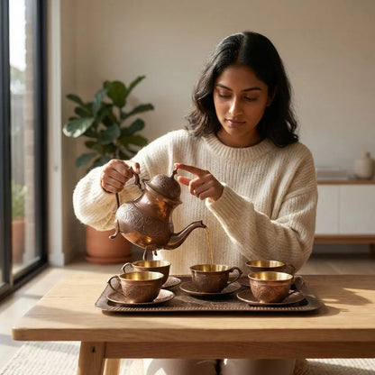 women pouring tea in a cup from a tea kettle buy antique tea set at atomic29
