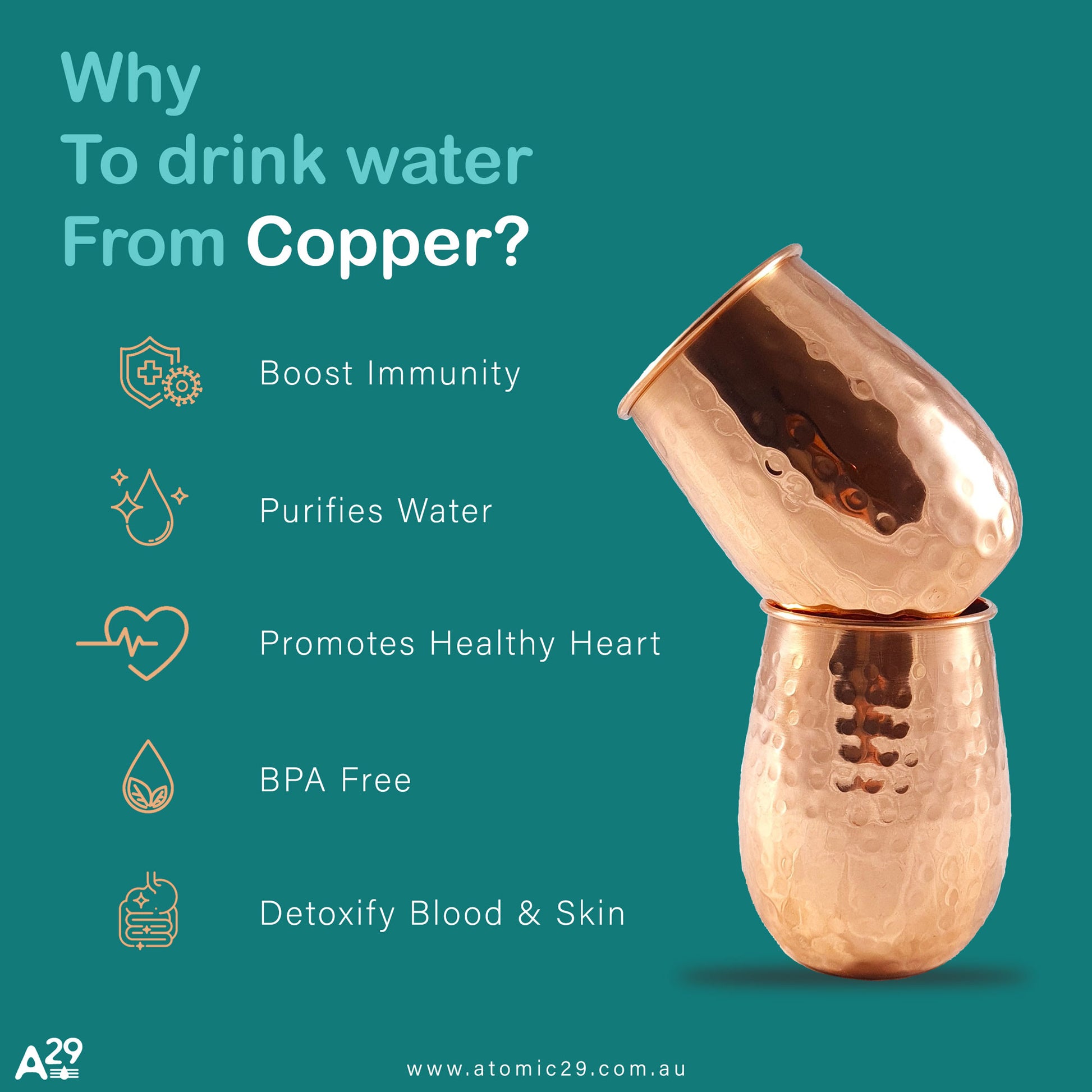 what to drink water from copper explaining the benefits with two goblet copper glasses on top on each other