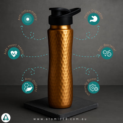 atomic29 copper water bottle showing the benefits of using copper water bottle daily
