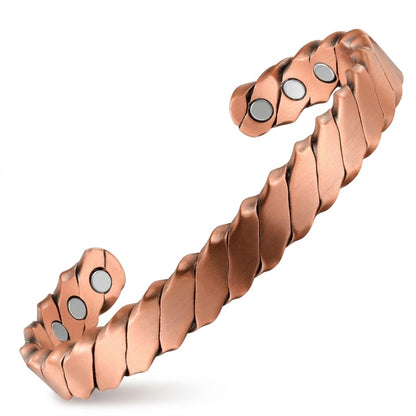 Copper HELIX magnetic bracelet with three magnets on each ends on a white background