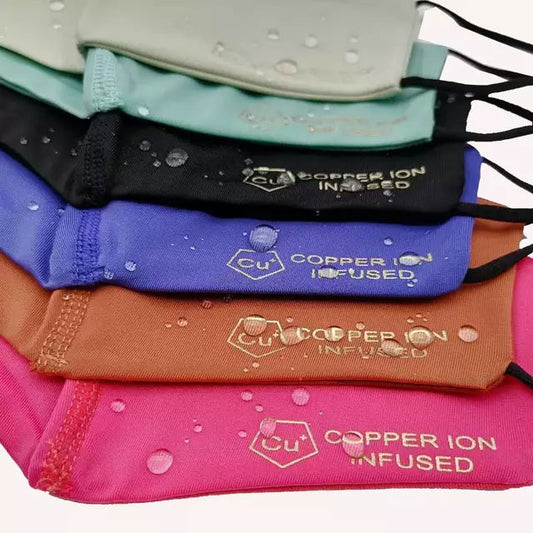 all colour of copper ion infused facemask showing water repellent 