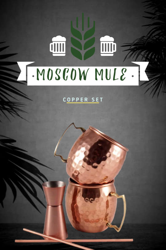 copper moscow mule set of 5 stack on top of each other with 2 straws and jigger by atomic29