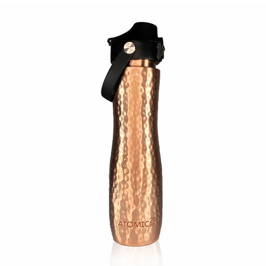 Hammered Pure Copper Water Bottle with Sports Lid 1L | Seamless Design