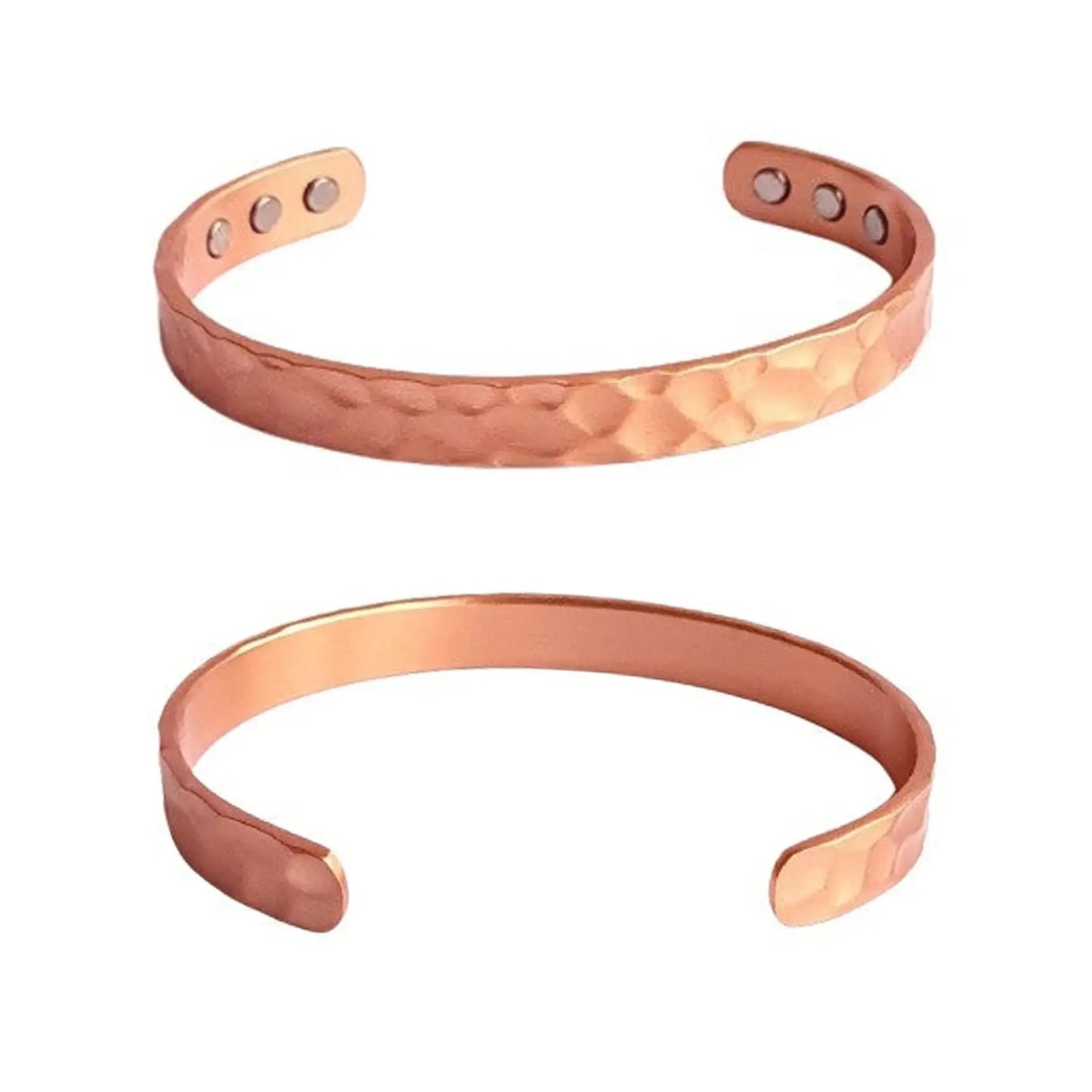 Two copper bracelets on a white background