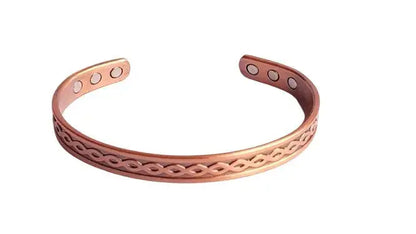 Copper bracelet with infinity design on a white background