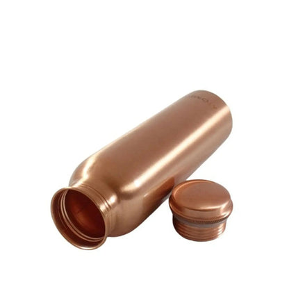 Copper water bottle with a cap on a white background